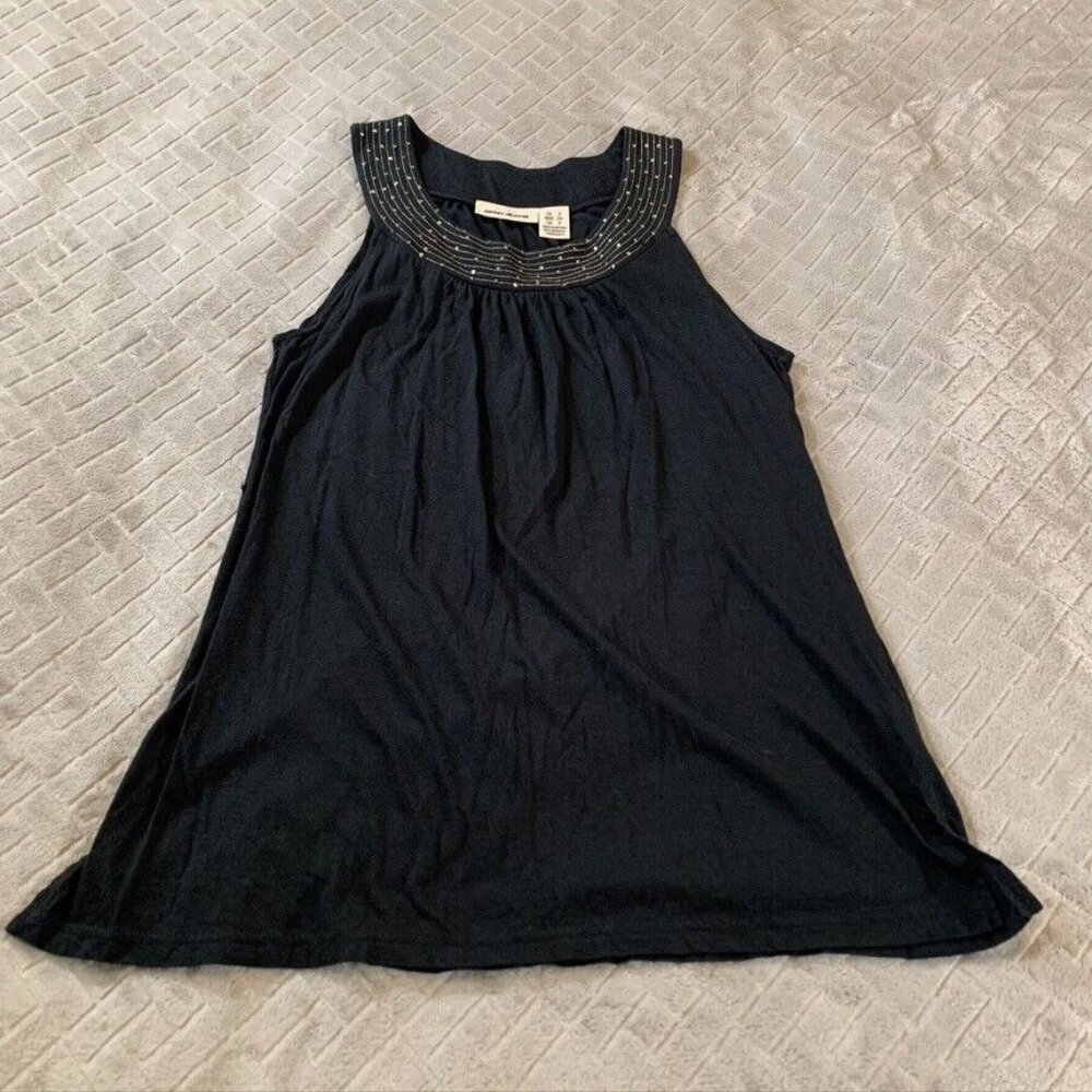 DKNY Womens Small Tank Top Blouse Black High Neck Sequin Relaxed Modal Blend